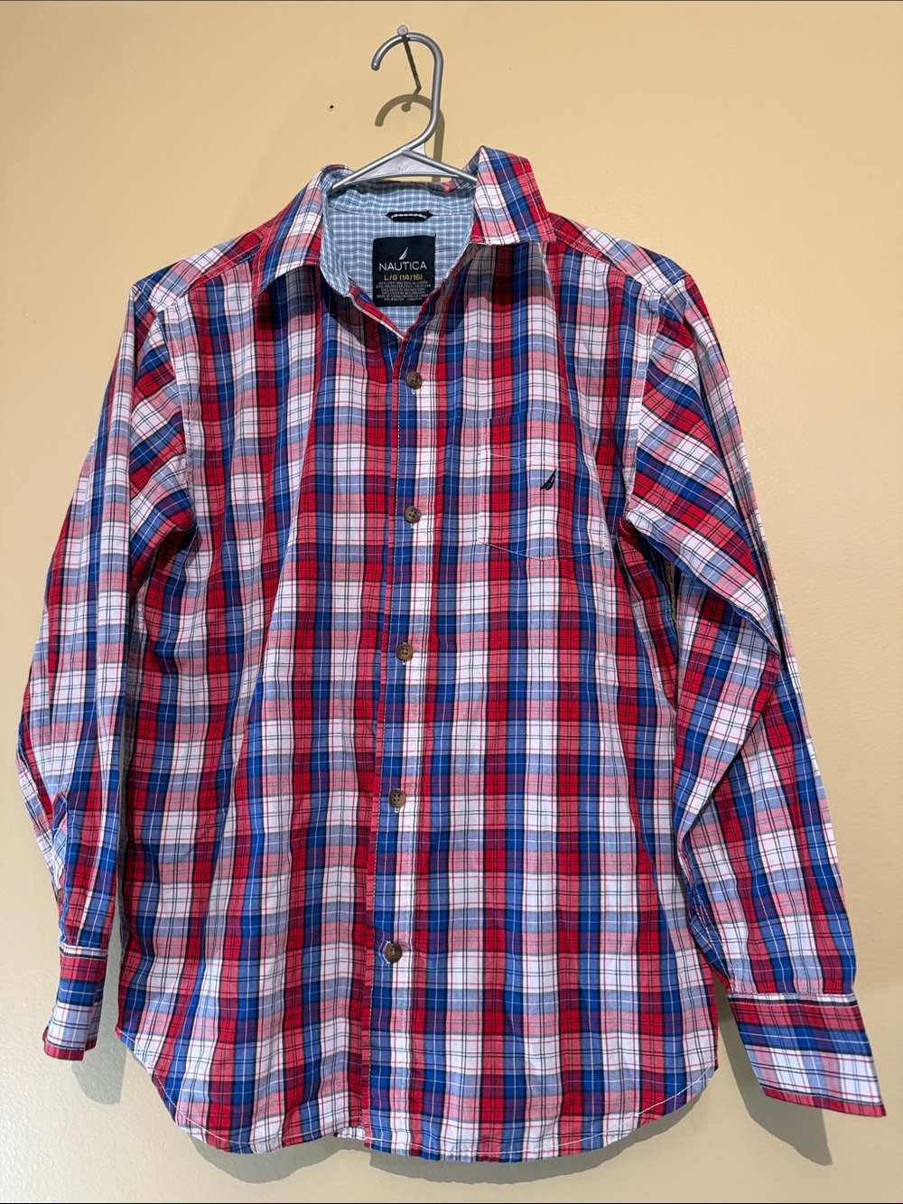 Nautica Red White Blue Plaid Cotton Button-Up Shirt